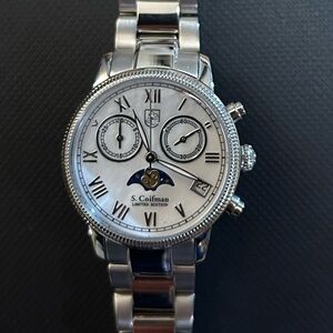 S.Coifman Breclet Watch With 32mm White Mother of Pearl Chronograph Moon…